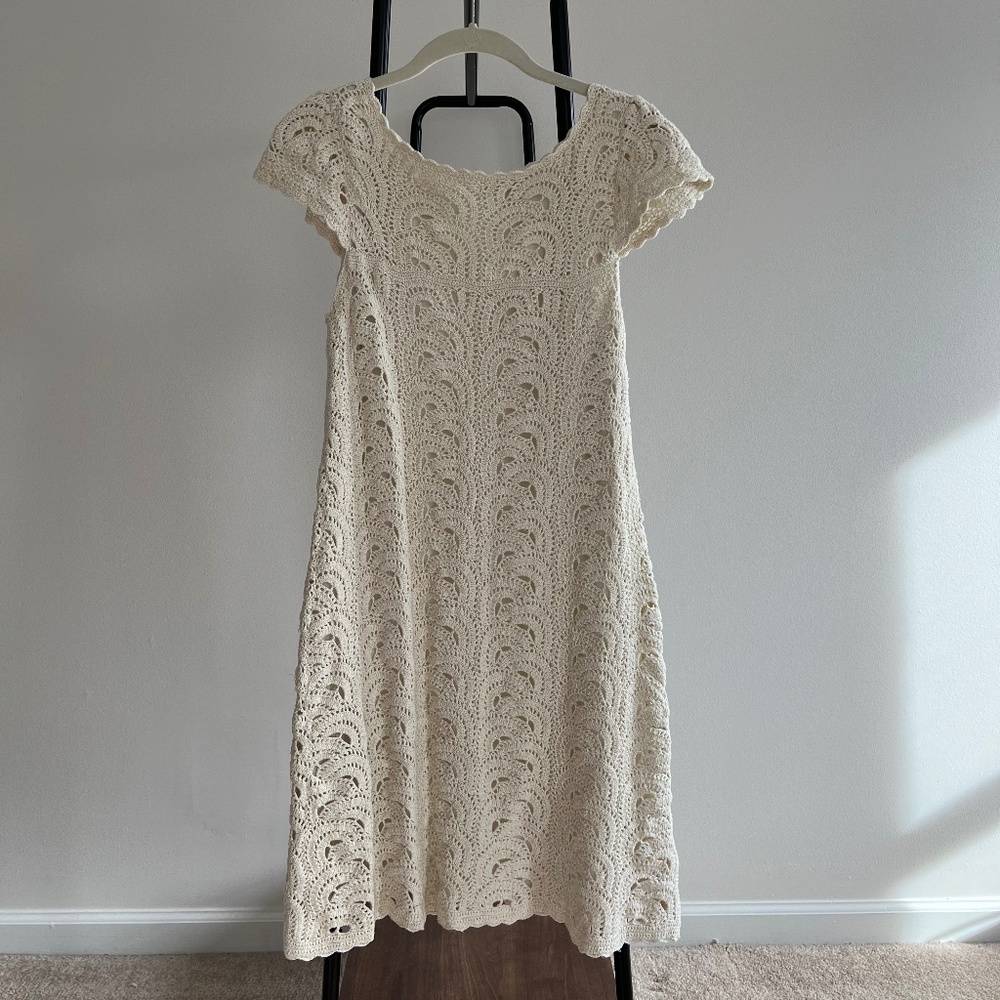 INC International Concepts ivory crochet dress with gold thread size medium